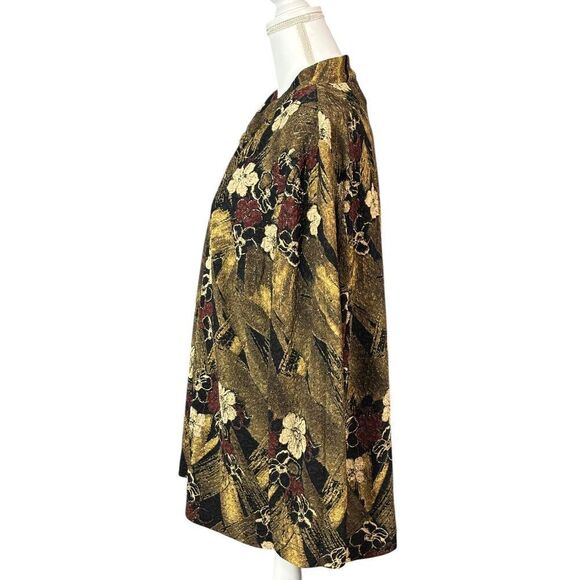 Vintage Floral One Piece Tank Jacket Plus Size 20W Green Black Floral Buttons - Picture 3 of 10